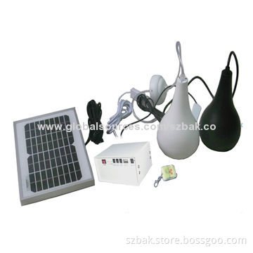 2-piece 12V/5W Solar LED Lamp with 4.4Ah Battery Capacity and 10W Solar Panel, Remote Control